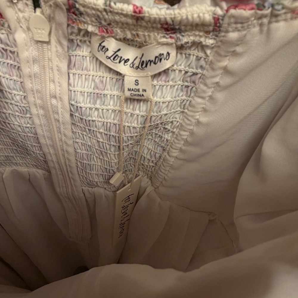 For Love & Lemons Etienne Mini Dress Puff Sleeve Cream Floral Cottagecore Small - Picture 7 of 7